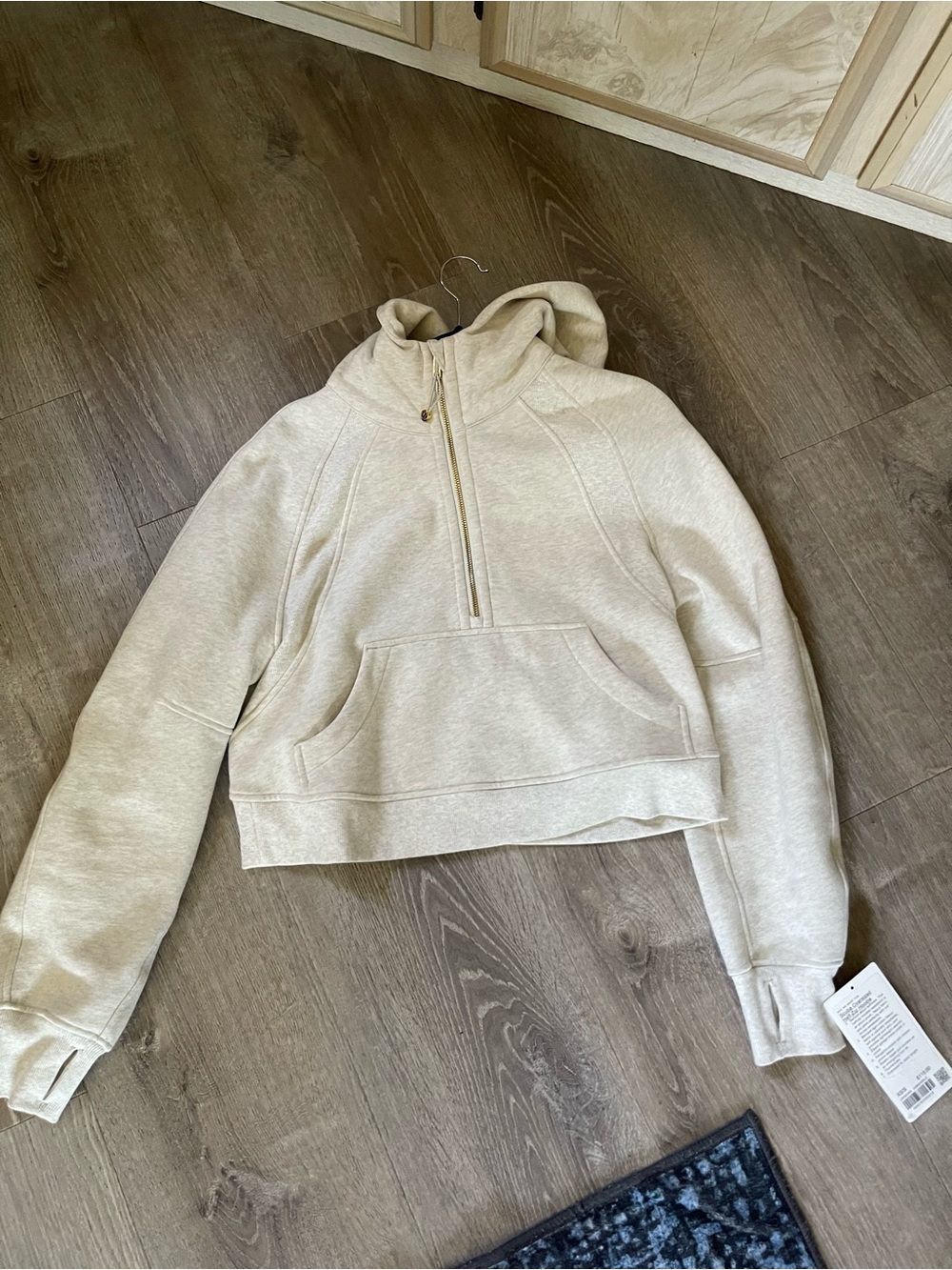 Lululemon Xs/s Cropped Half-Zip Hooded Sweatshirt Oatmeal gold nwt